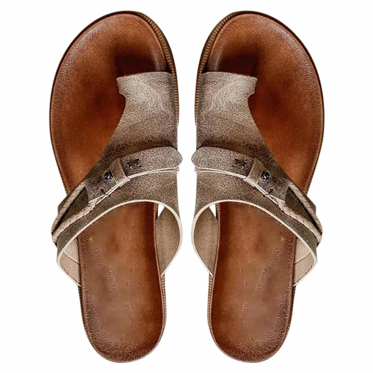 🔥CLEARANCE SALE🔥Genuine Leather Summer Ladies Orthopedic Casual Toe Separation Slippers With Arch Support