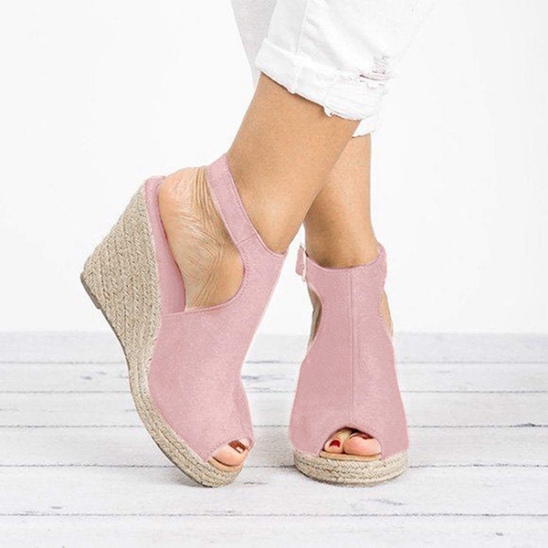 <Jun New>Women Espadrilles Wedges Open Toe Ankle Strap Sandals