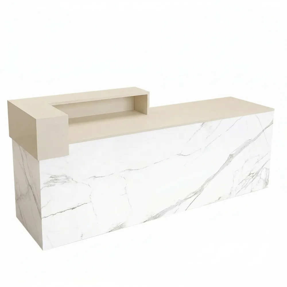 Moderne Empfangstheke mit Regalen und Schublade, variable Länge 100-240 cm, ideal für Büro und Laden