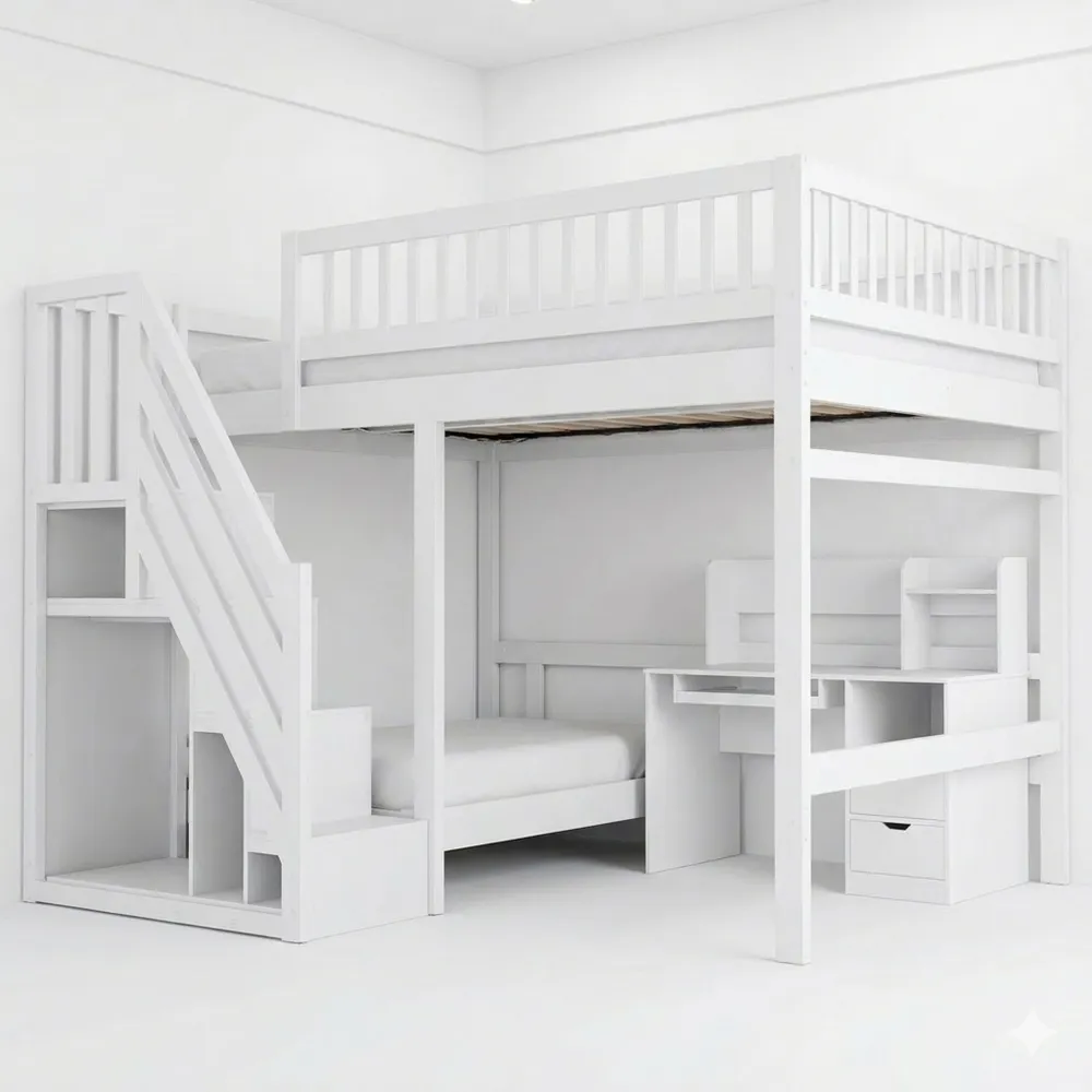 Hochbett mit Treppe und Stauraum, für Kinder und Jugendliche