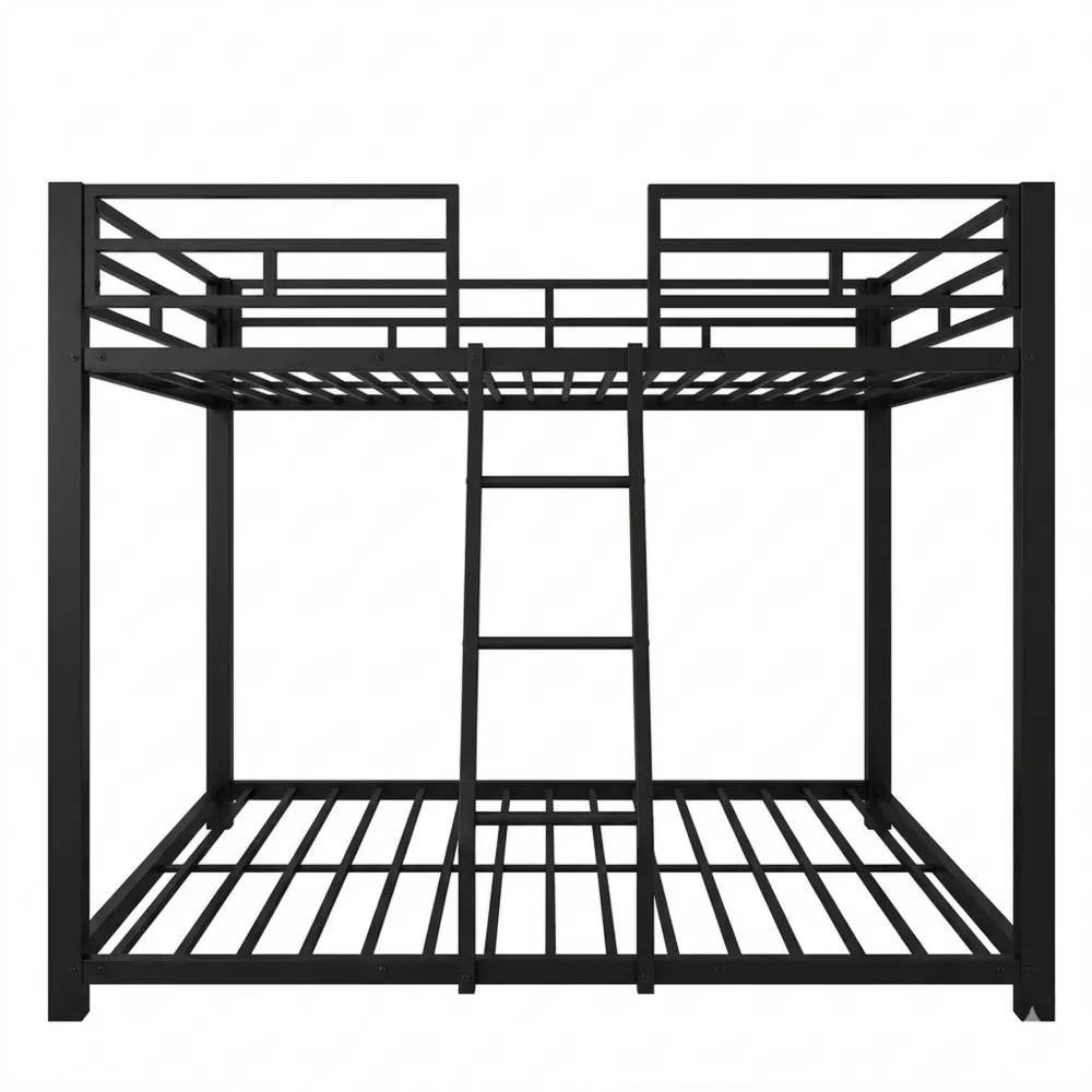 Hochbett aus Metall mit Geländer und Treppe, 90x200cm und 140x200cm, Schwarz