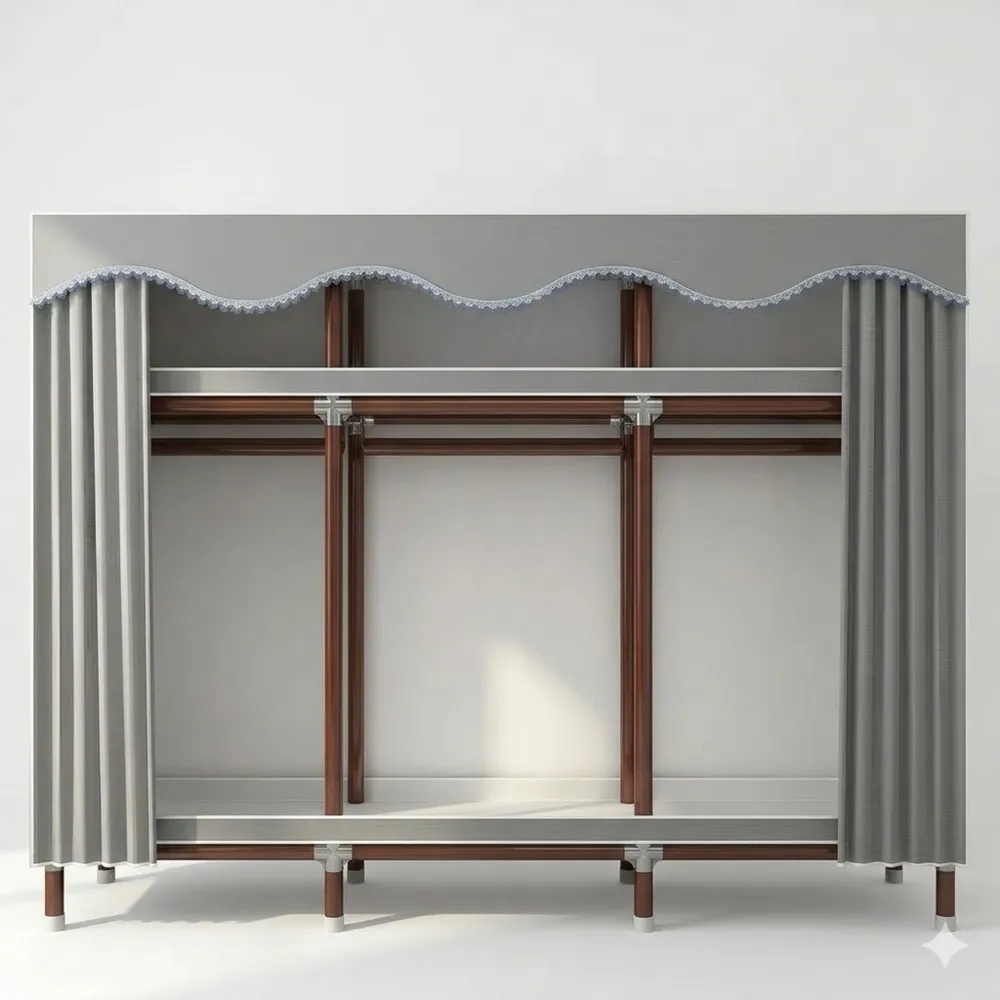 Stabiler Faltschrank für Schlafzimmer mit Kleiderstange und Metallgestell, 200x46x170 cm