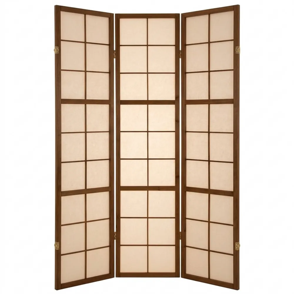 5-teiliger Paravent Raumtrenner aus Holz mit Reispapier