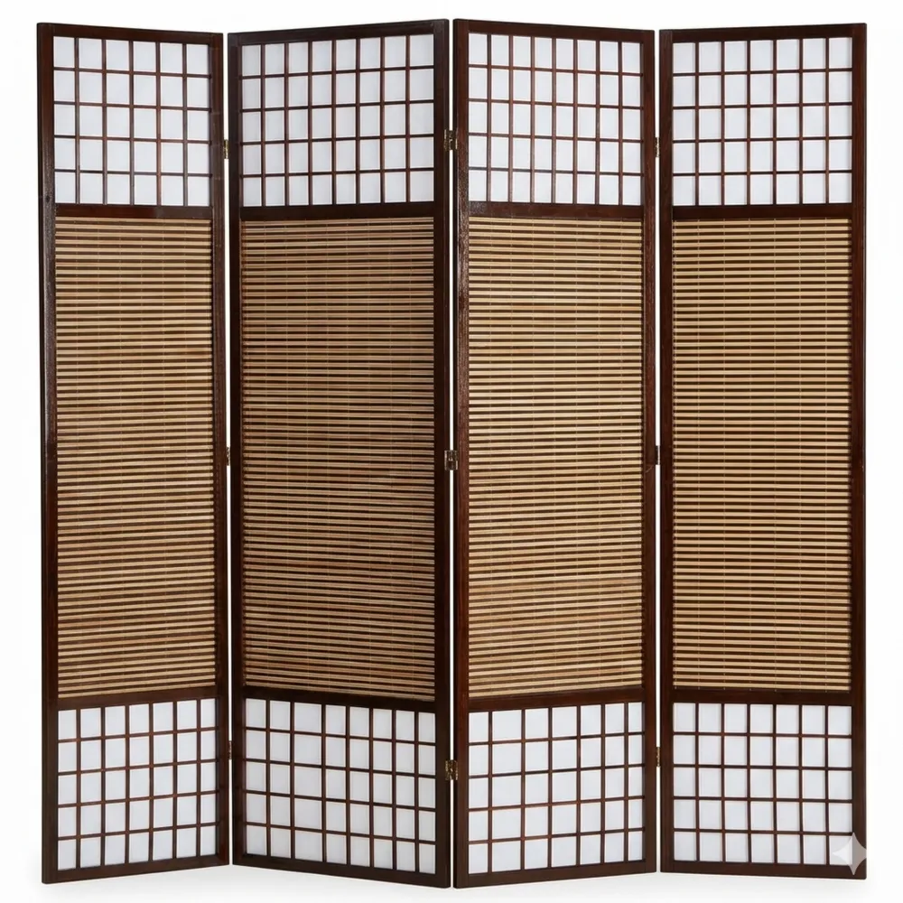 3-teiliger Bambus Raumteiler, 2 m Höhe, braun