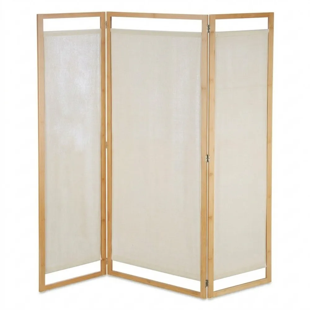 Faltbarer 3-teiliger Raumtrenner aus Bambus und Stoff