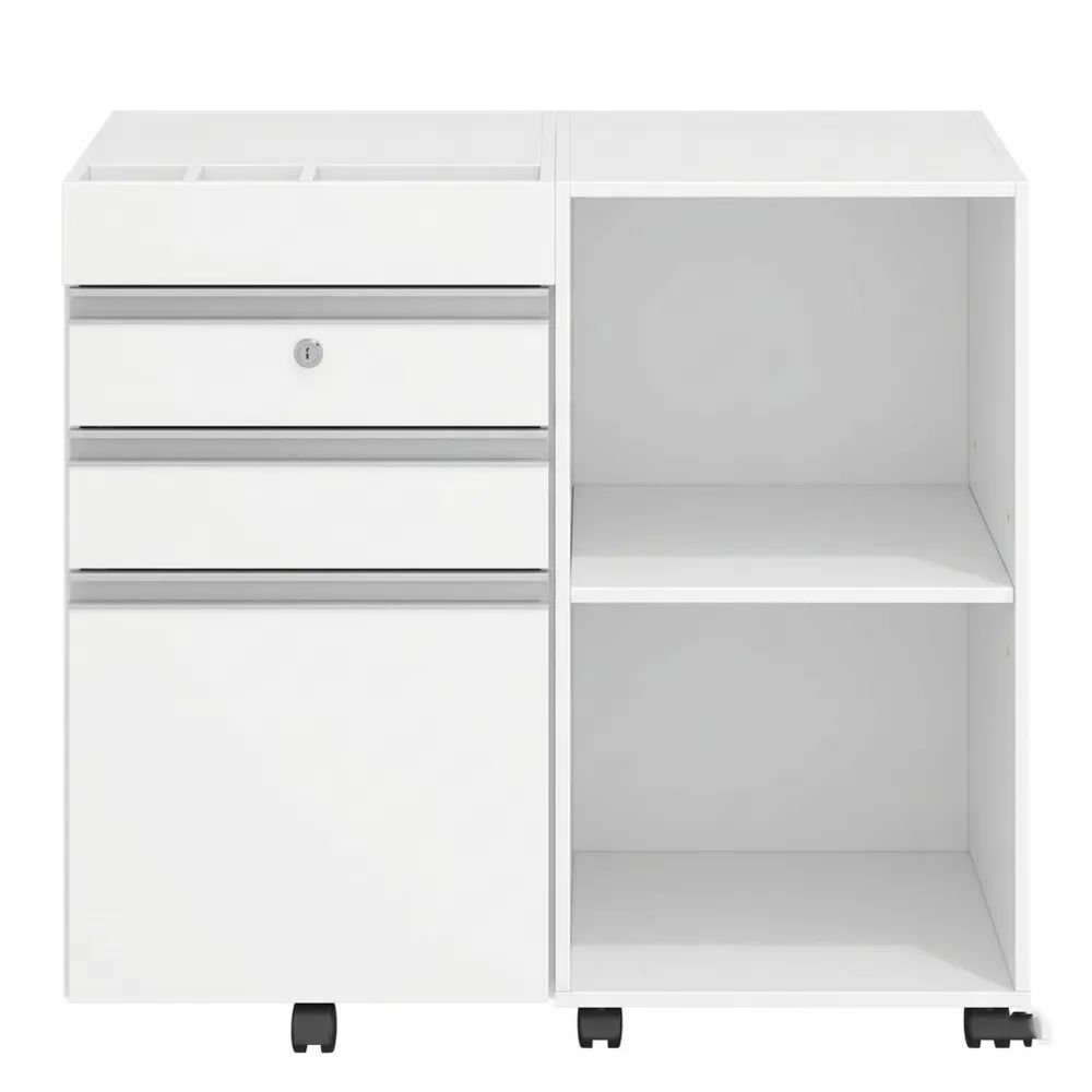 Mobiler Rollcontainer mit Schubladen und offenen Fächern, verstellbare Hängeregistratur für DIN A4