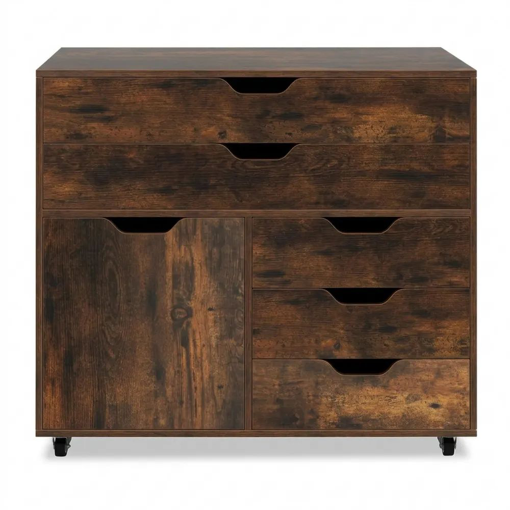 Rollbarer Aktenschrank mit Schubladen und Seitenschrank