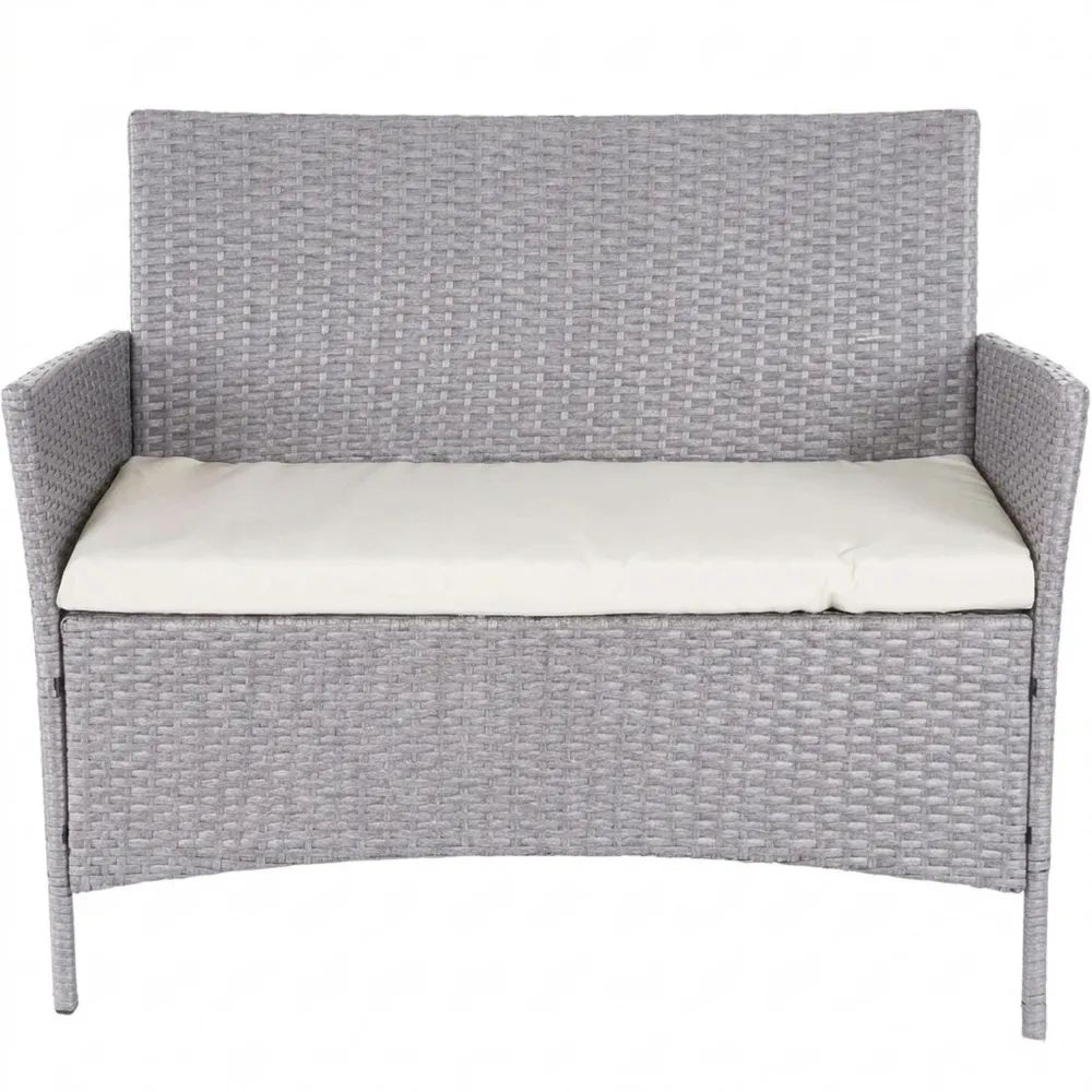 Gartenbank aus Poly-Rattan mit Kissen in Creme