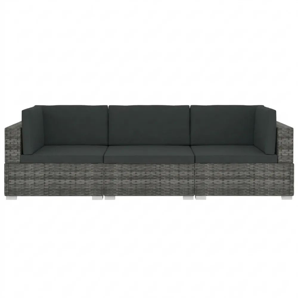 3-teilige Garten-Sofagarnitur mit Polster in Grau