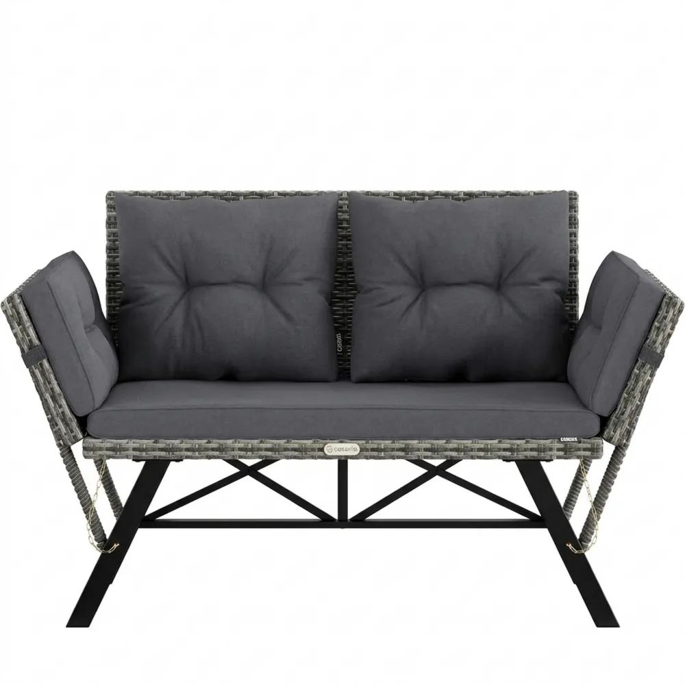 Verstellbare Outdoor-Gartenbank mit Kissen, wetterfestes Sofa für Terrasse und Balkon