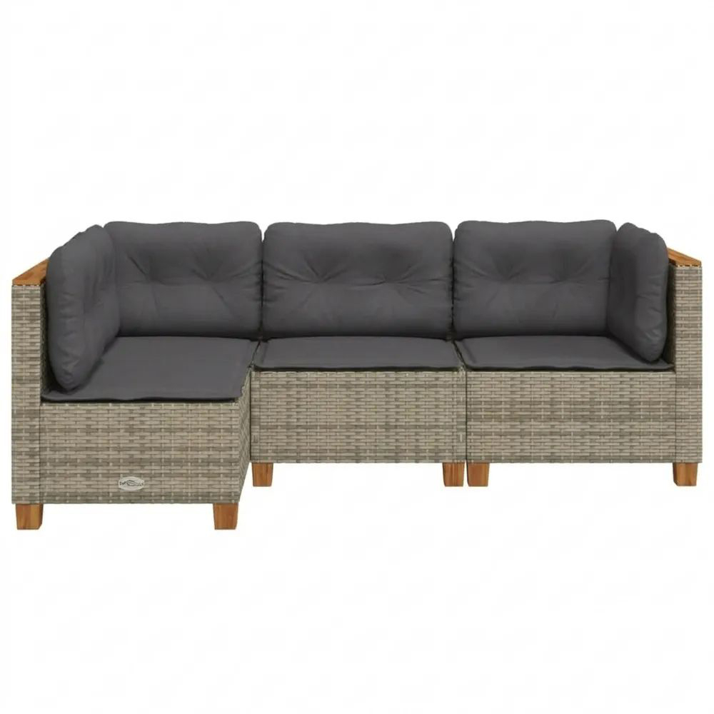 3-Sitzer Gartensofa mit Kissen Grau Rattan