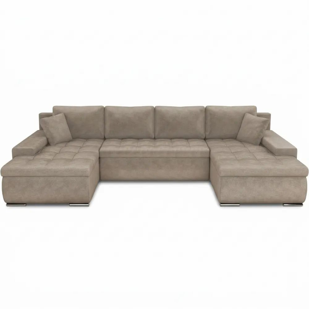Großes Ecksofa mit Schlaffunktion und Stauraum, Beige