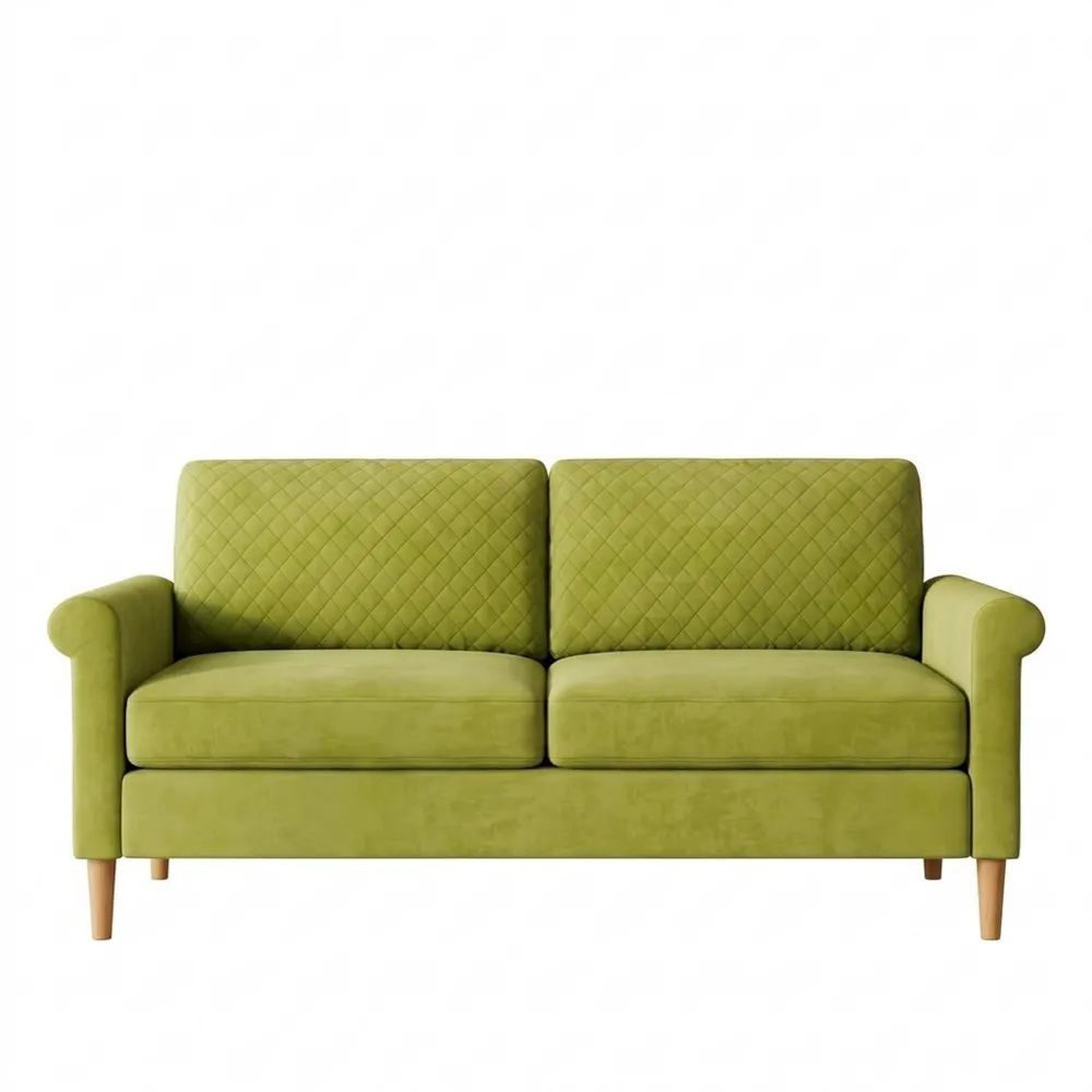 Zweisitzer Sofa in Grün, Stoff-Sofa mit Taschen und Kissen, Werkzeuglose Montage