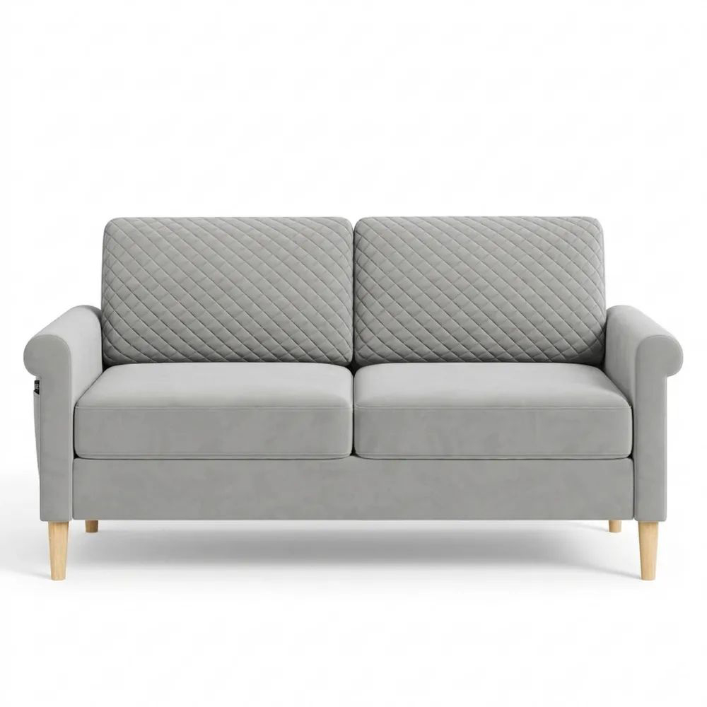 Zweisitzer-Samtsofa mit Taschen und Kissen, Werkzeugfreie Montage, 164cm