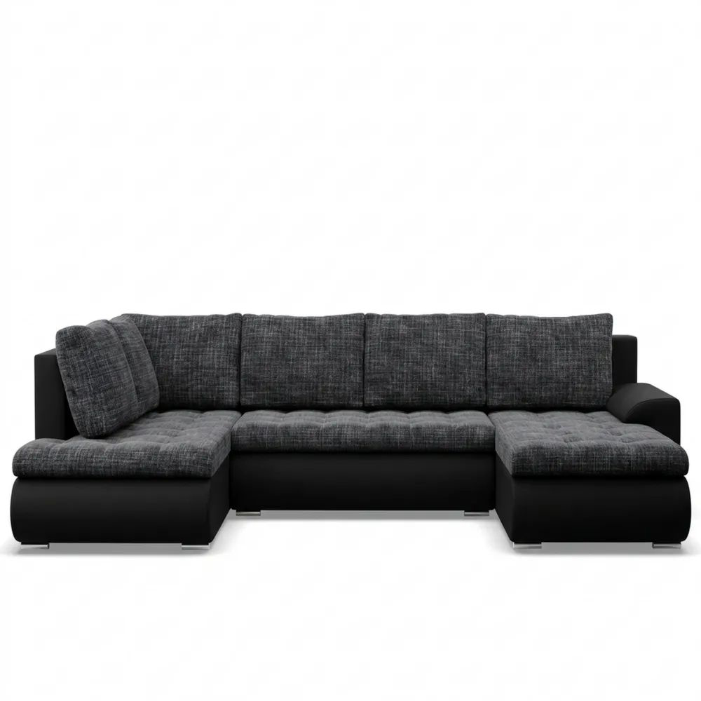 Ecksofa mit Schlaffunktion und Stauraum, U-förmig, Schwarz