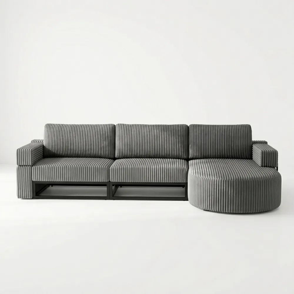 Modulares Ecksofa mit Schlaffunktion und abgerundeter Chaise Longue, Grau