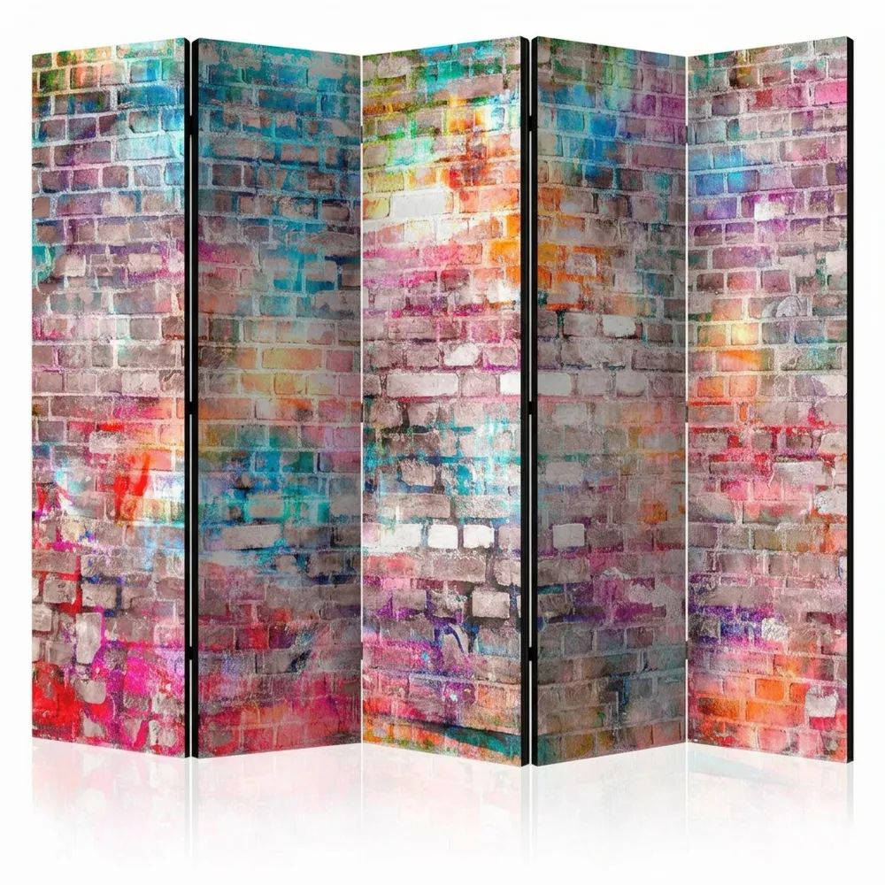 5-teiliger Paravent Raumteiler mit 3D Steinwand-Design