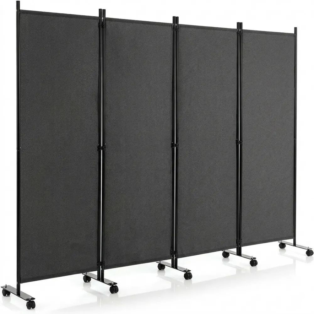 Moderner Paravent auf Rollen mit Stoff, 4-teilig, 225x173 cm