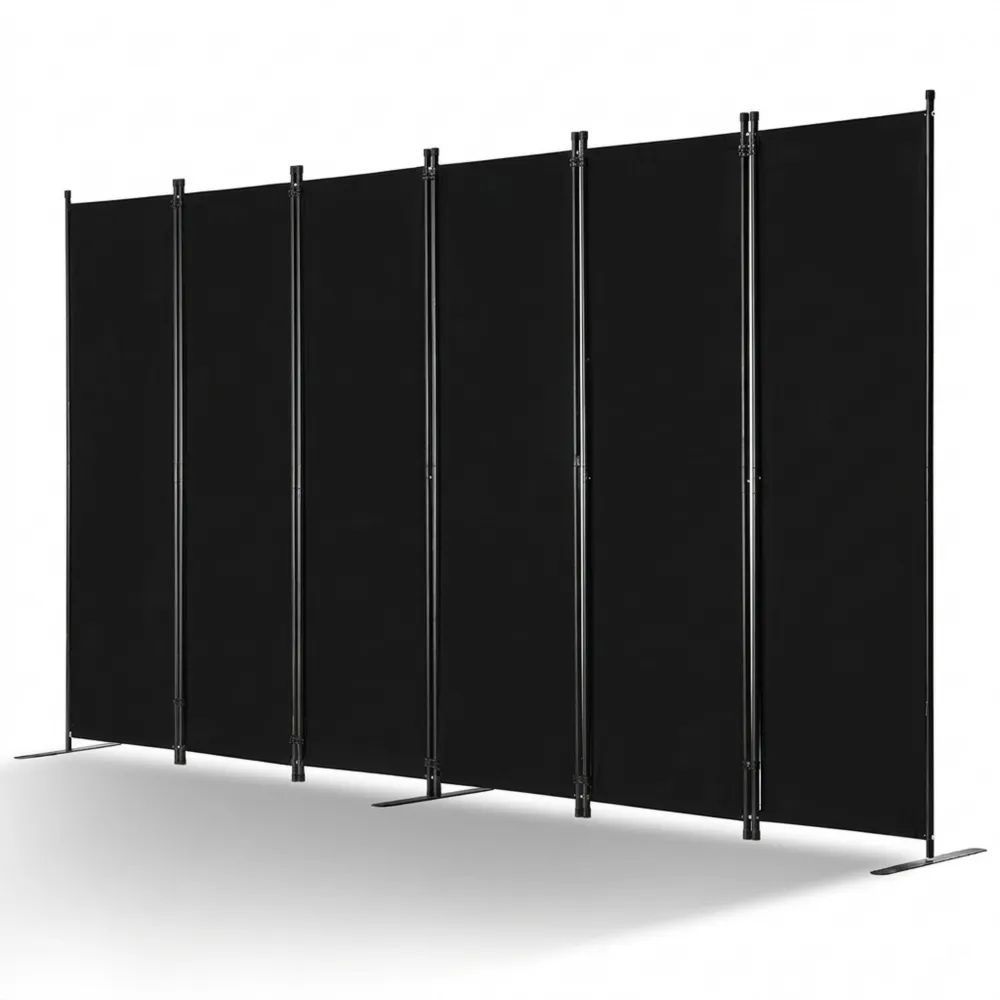 Faltbarer Raumteiler mit 6 Paneelen in Schwarz, freistehender Sichtschutz für Büro und Schlafzimmer