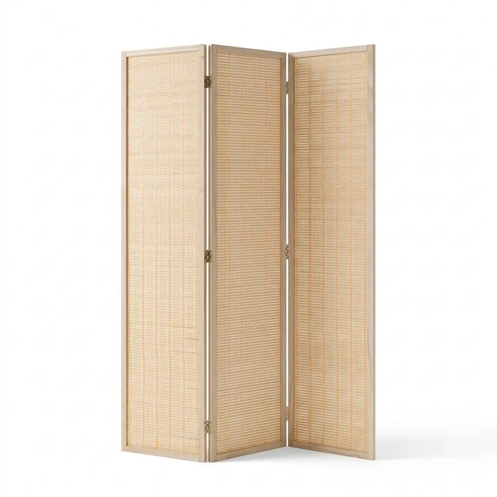 3-teiliger Raumteiler aus Holz und Bambus 120x170 cm