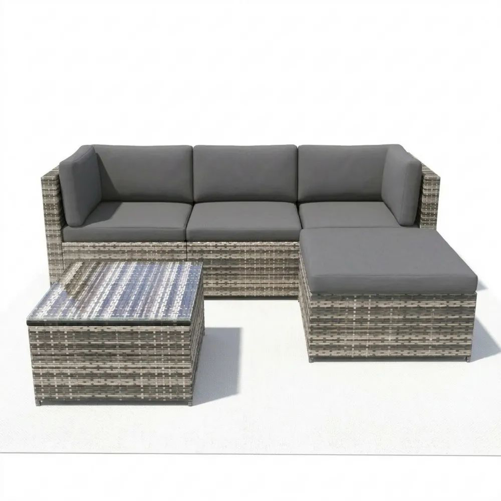 Rattan Gartenlounge Set für Balkon, Outdoor Terrassenmöbel mit Kissen und Tisch