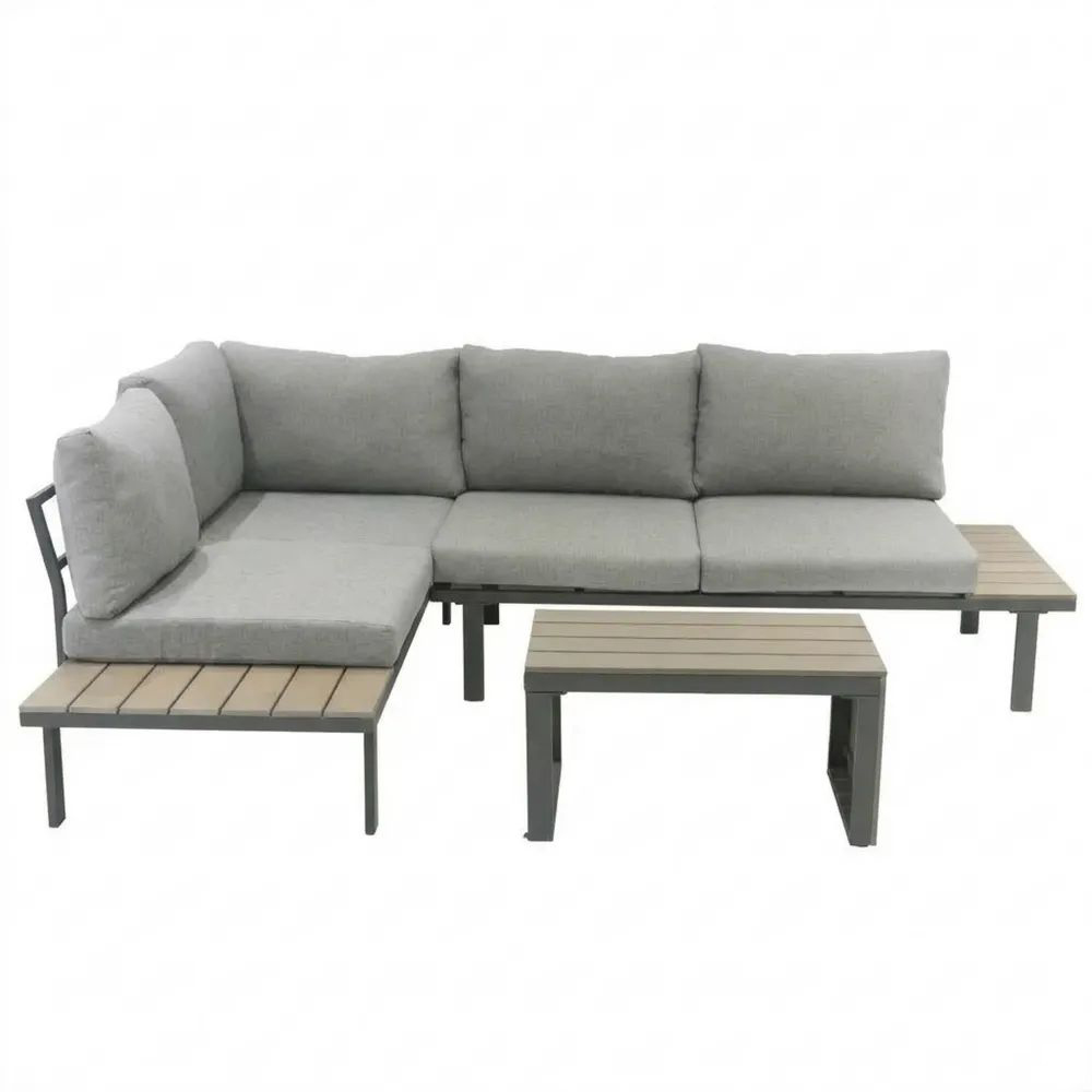 Ecksofa-Gartenlounge mit Tisch und Kissen für 2-3 Personen