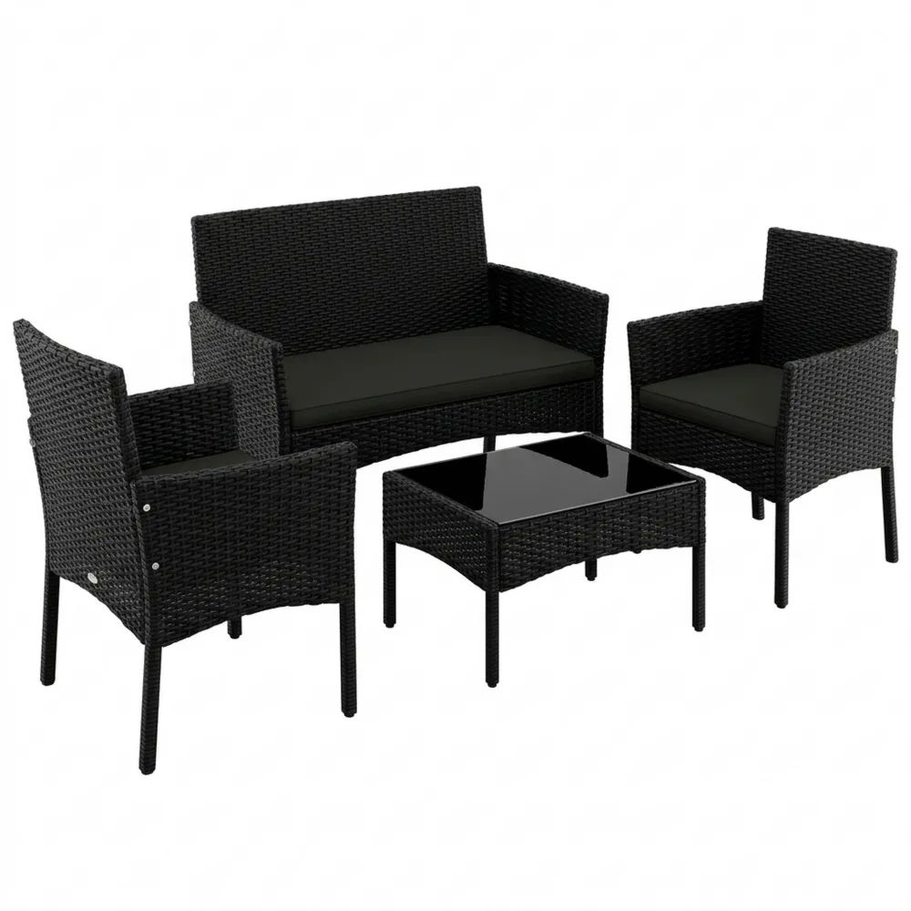 Gartenmöbelset aus Polyrattan mit Sofa, Stühlen und Tisch für Terrasse oder Balkon