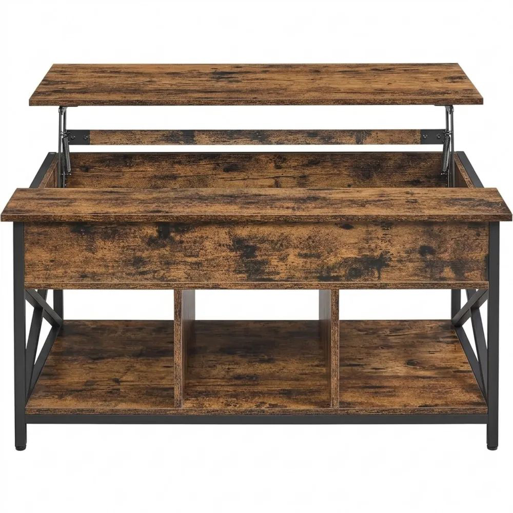 Höhenverstellbarer Wohnzimmertisch mit verstecktem Stauraum und X-Streben