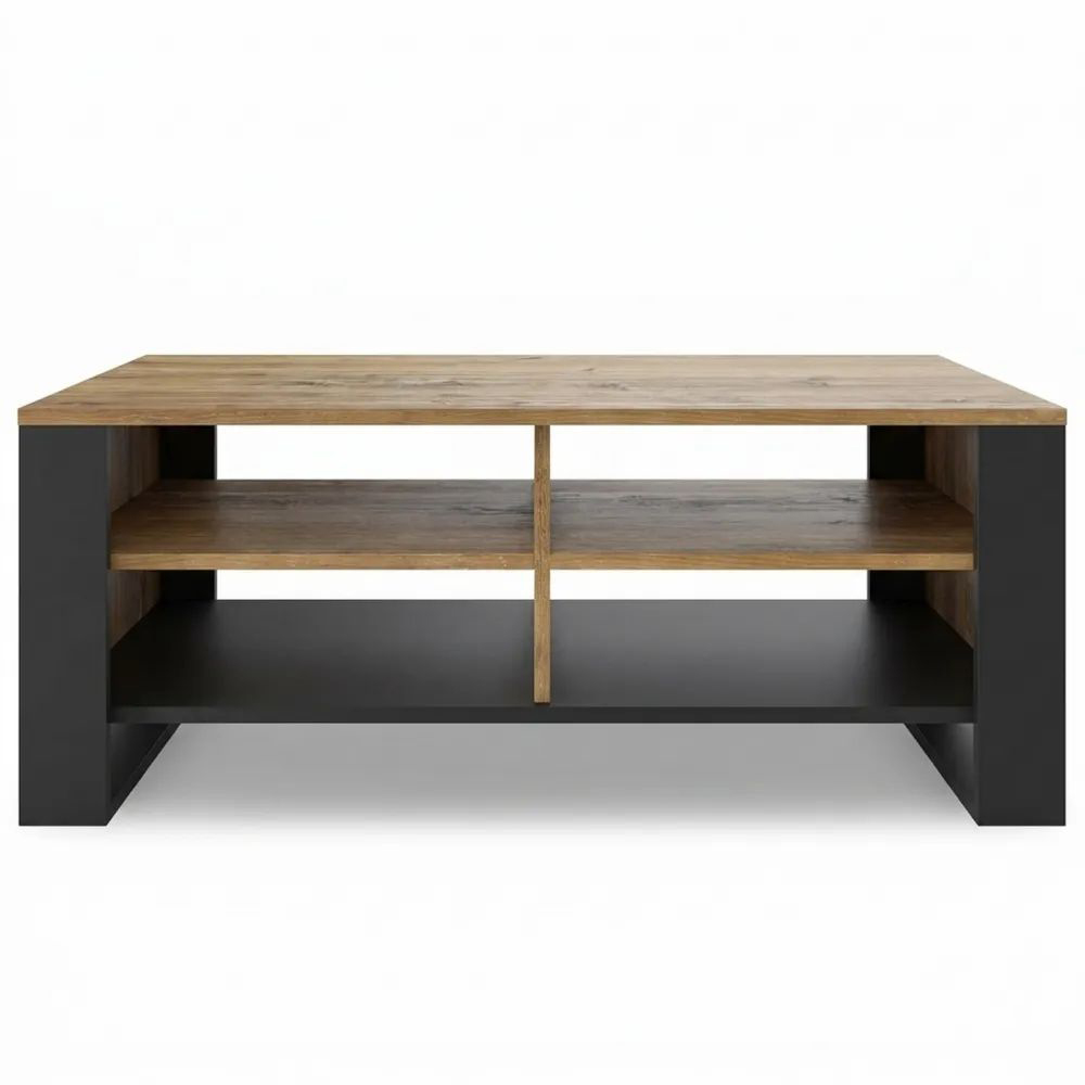 Moderner Couchtisch mit Stauraum für Wohnzimmer, 90 x 50 x 50 cm, Retro-Holzdesign
