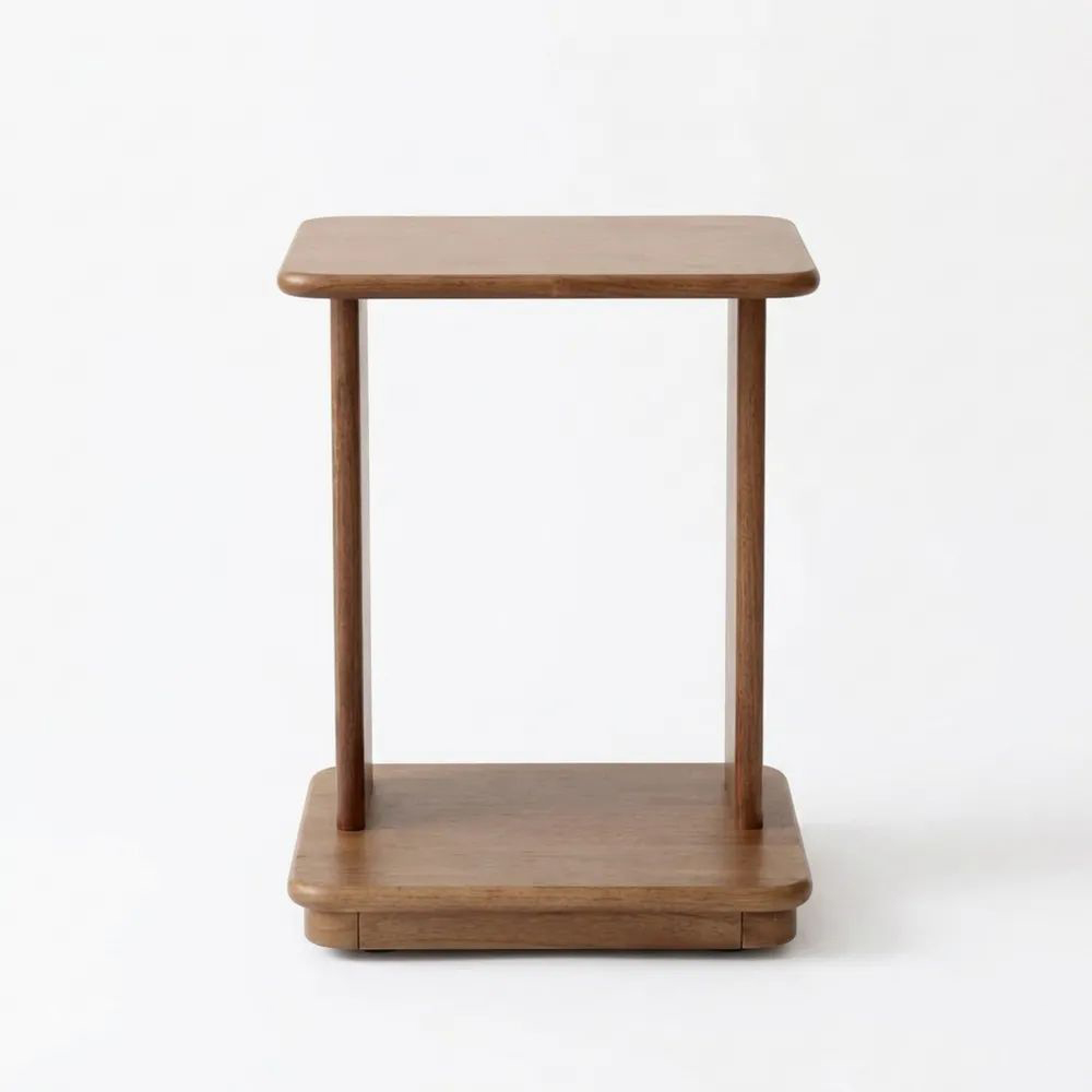 Kompakter Beistelltisch mit Rollen, schmaler Tisch aus Gummibaumholz, flexibel und geräumig, einfache Bewegung, Nussbaumoptik