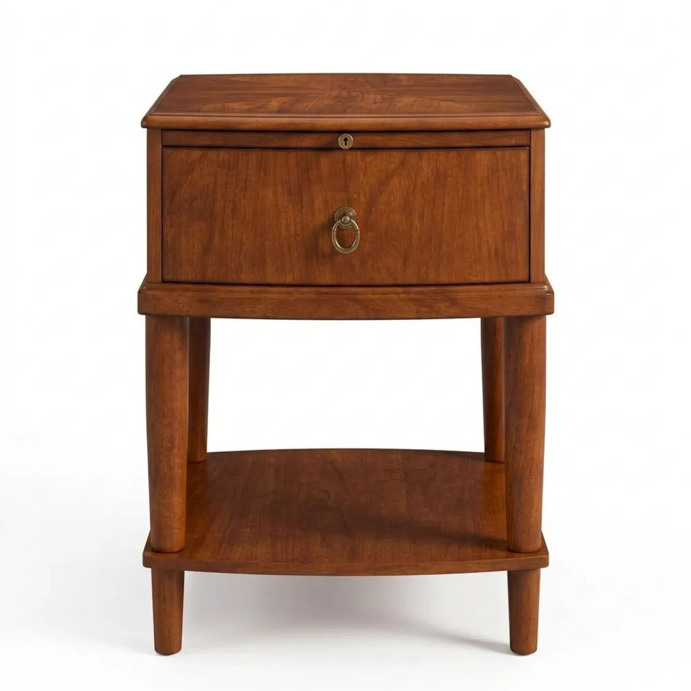 Schmaler Beistelltisch aus Massivholz mit Schublade und Ablage