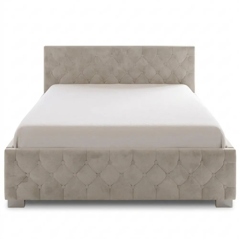 Samt-Polsterbett 140x200 cm mit LED & Stauraum, Beige