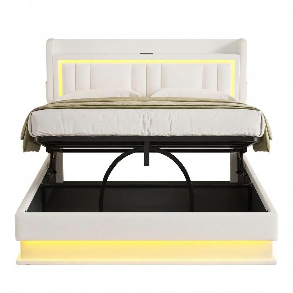 Hydraulisches Polsterbett 140x200 cm mit Stauraum und LED Beleuchtung, Schwebender Effekt