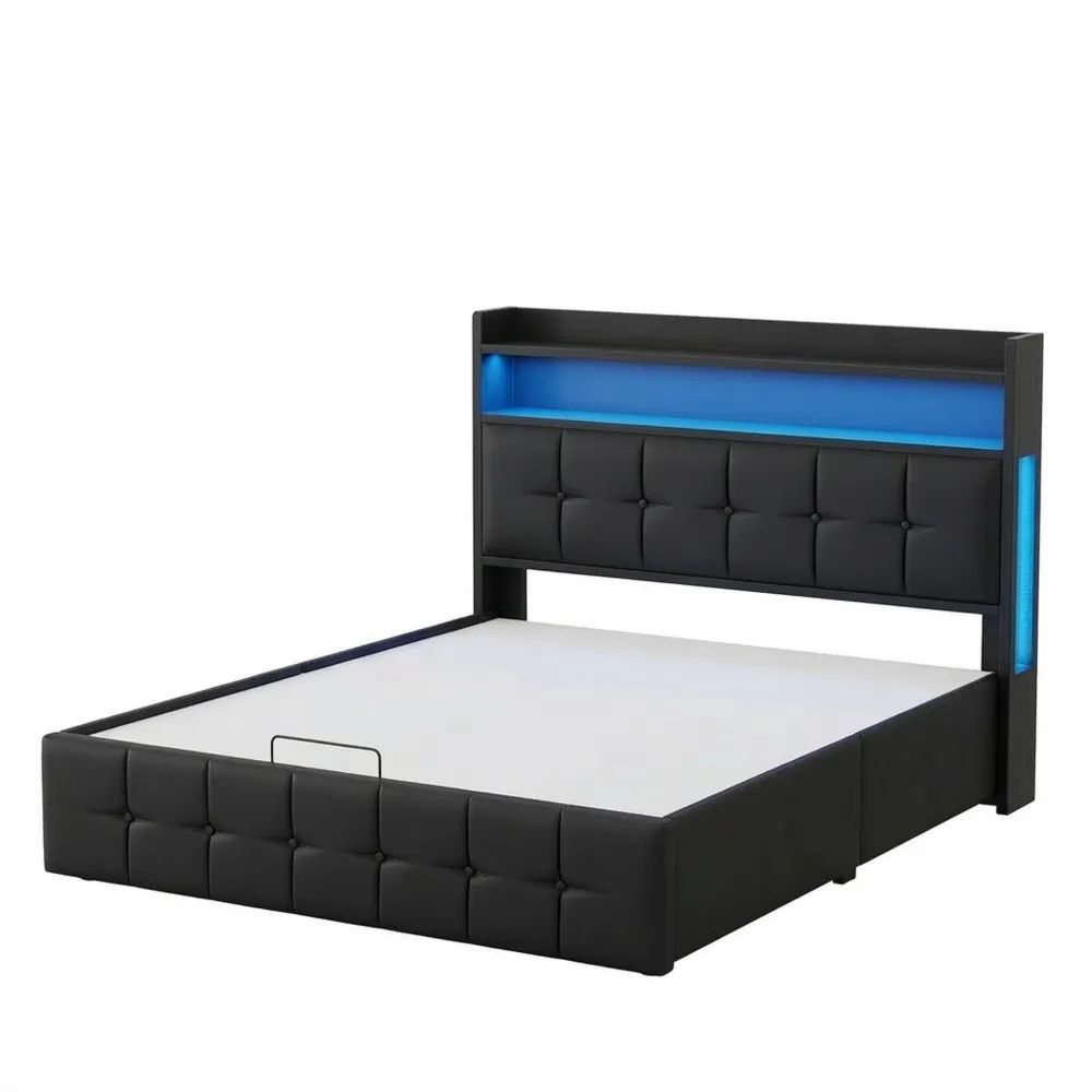 Polsterbett 160x200cm mit LED und USB, Stauraum für 2 Personen