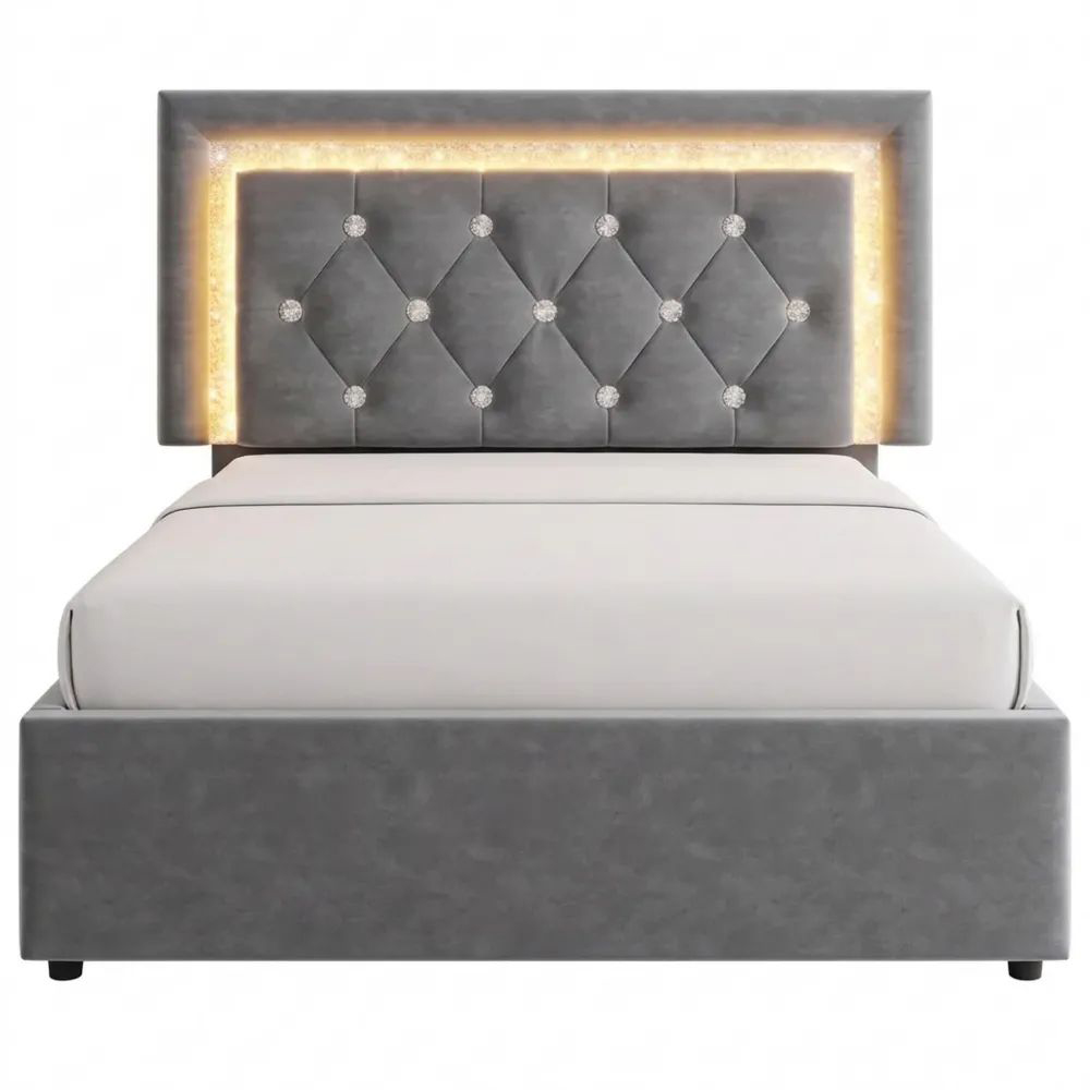 Einzelbett 90x200cm mit LED-Kopfteil und Stauraumbettkasten