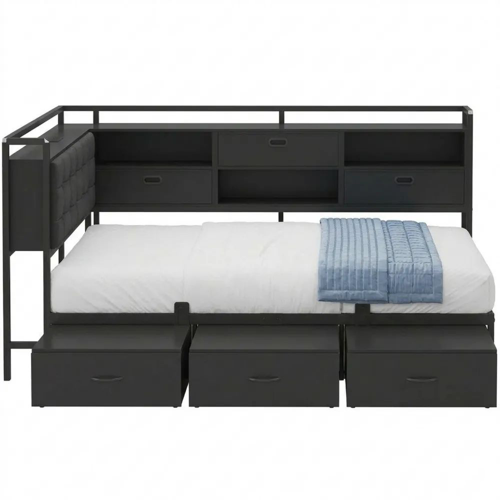 Modernes Schlafsofa mit LED und Stauraum, 90x200 cm