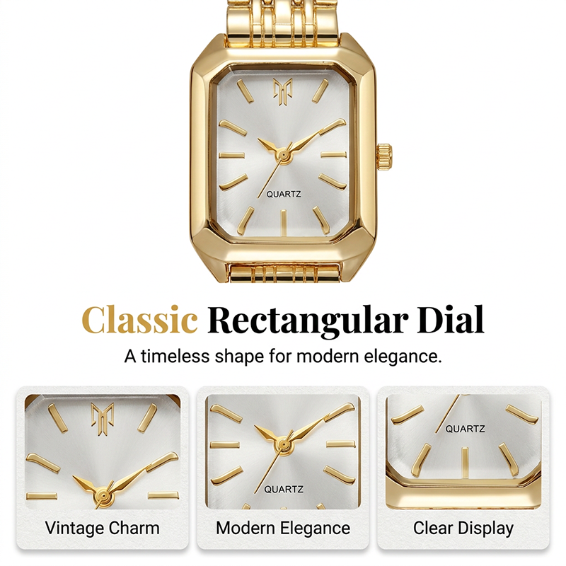 ⌚ LIMITED-TIME 50% OFF! ✨ Women's Square Quartz Watch – Gold, Rectangular Dial, 200mm 🌸