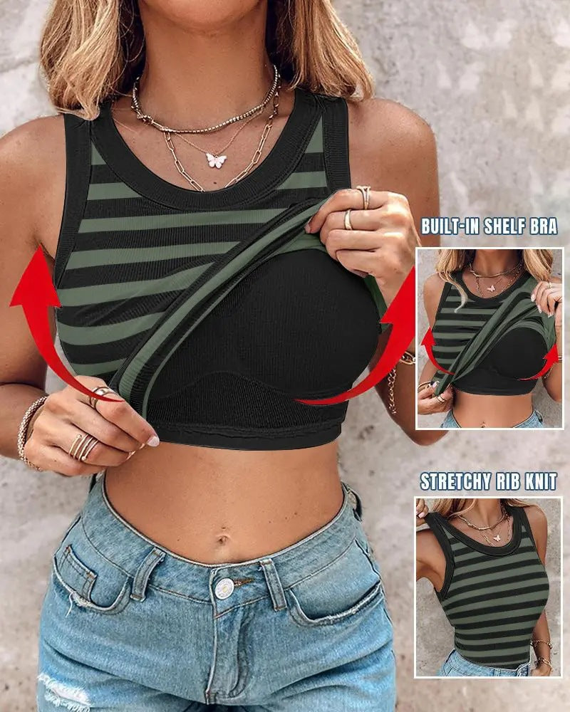 💖Viimeisen päivän erikoishinta ￡8.99!!💖Joustava ribattu toppi sisäänrakennetuilla rintaliiveillä