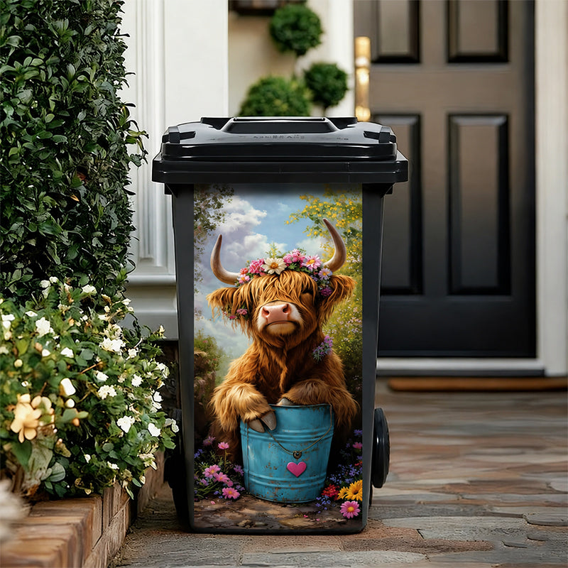 🐮 Ylämaankarja-kukkakuviollinenroskakoritarra