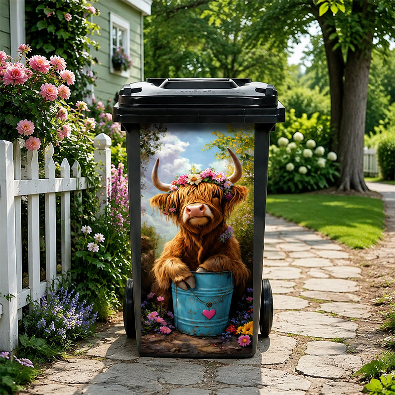 🐮 Ylämaankarja-kukkakuviollinenroskakoritarra
