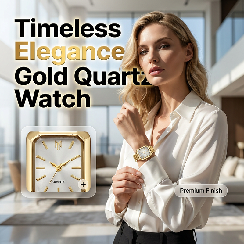 ⌚ LIMITED-TIME 50% OFF! ✨ Women's Square Quartz Watch – Gold, Rectangular Dial, 200mm 🌸
