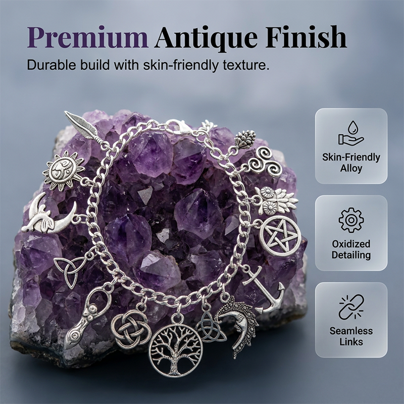 Premium antique finish pagan charm bracelet