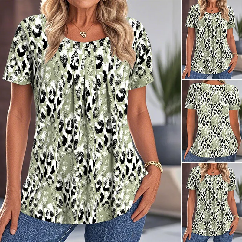 👚Naisten Rento Kuvioitu Pyöreäkauluksinen Lyhythihainen Topi