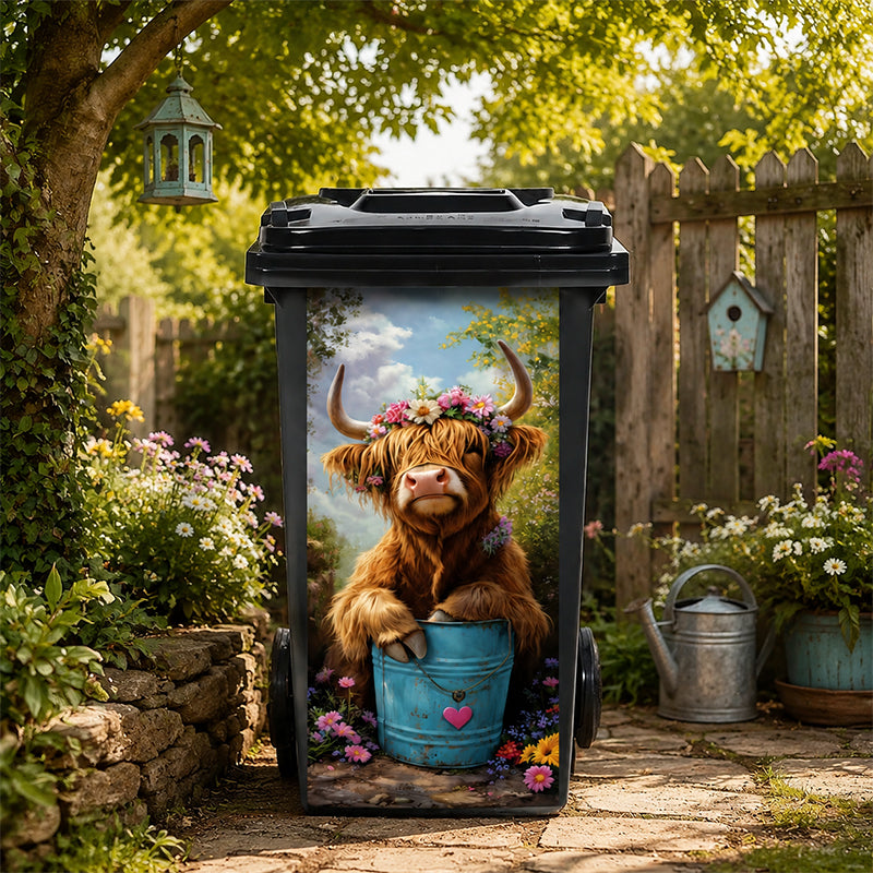 🐮 Ylämaankarja-kukkakuviollinenroskakoritarra