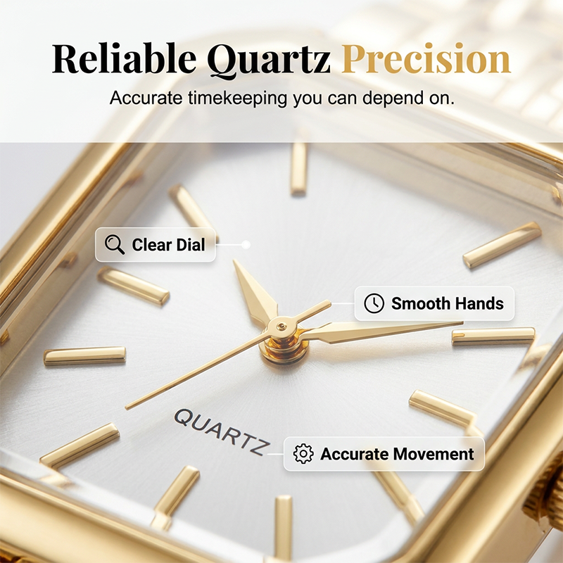 ⌚ LIMITED-TIME 50% OFF! ✨ Women's Square Quartz Watch – Gold, Rectangular Dial, 200mm 🌸