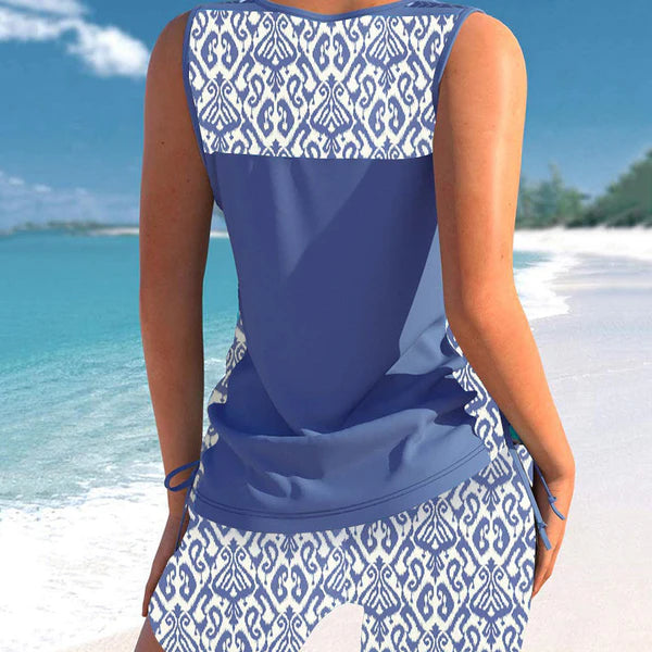 ⏰LAST DAY 50% OFF - Miraclesuit Women's Tummy Control Tankini Set with Built-In Bra – Flattering Boho Swimwear with Shorts🔥