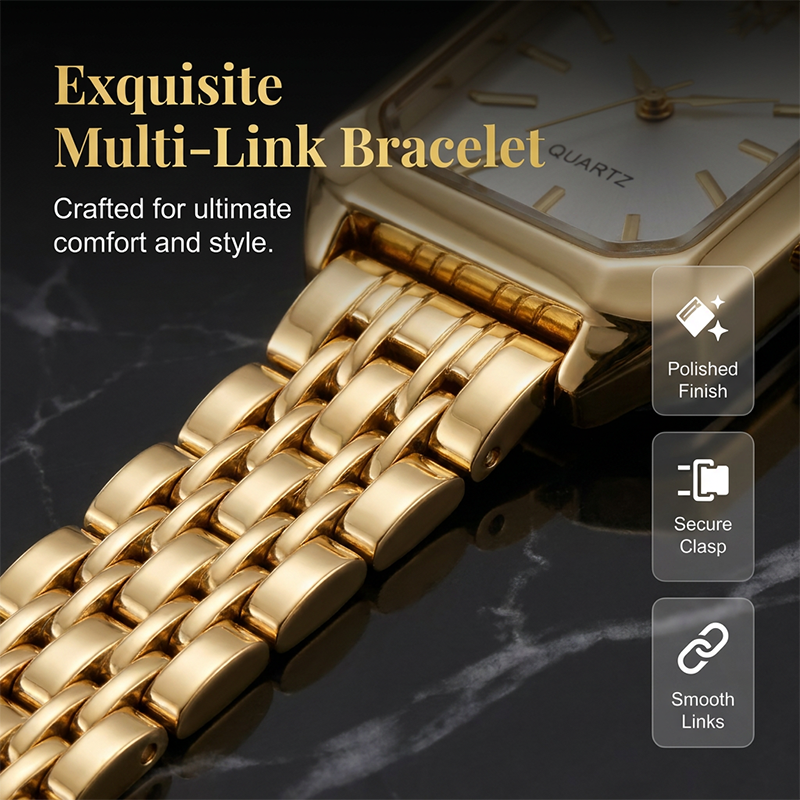 ⌚ LIMITED-TIME 50% OFF! ✨ Women's Square Quartz Watch – Gold, Rectangular Dial, 200mm 🌸
