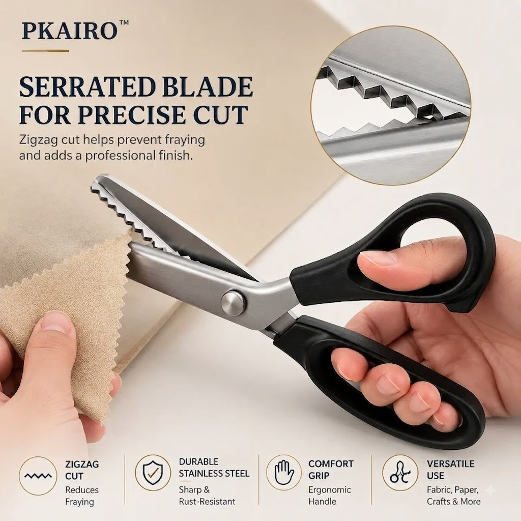 PKAIRO ✂️9,1" Ammattimaiset ruostumattomasta teräksestä valmistetut hapsuuntumista estävät sakset - ✨Terävä sikssak-reuna ompeluun ja DIY-käsitöihin