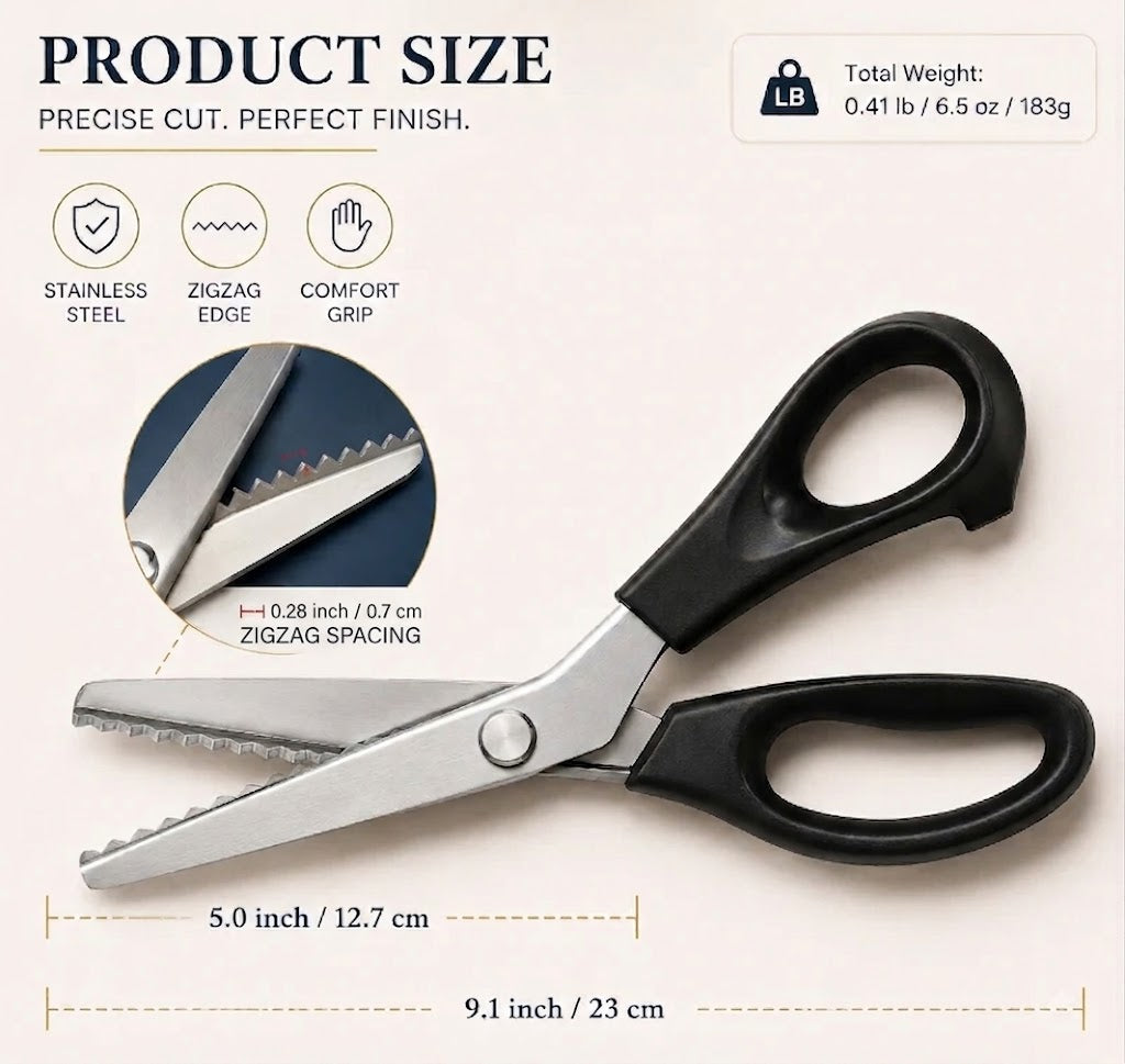 PKAIRO ✂️9,1" Ammattimaiset ruostumattomasta teräksestä valmistetut hapsuuntumista estävät sakset - ✨Terävä sikssak-reuna ompeluun ja DIY-käsitöihin