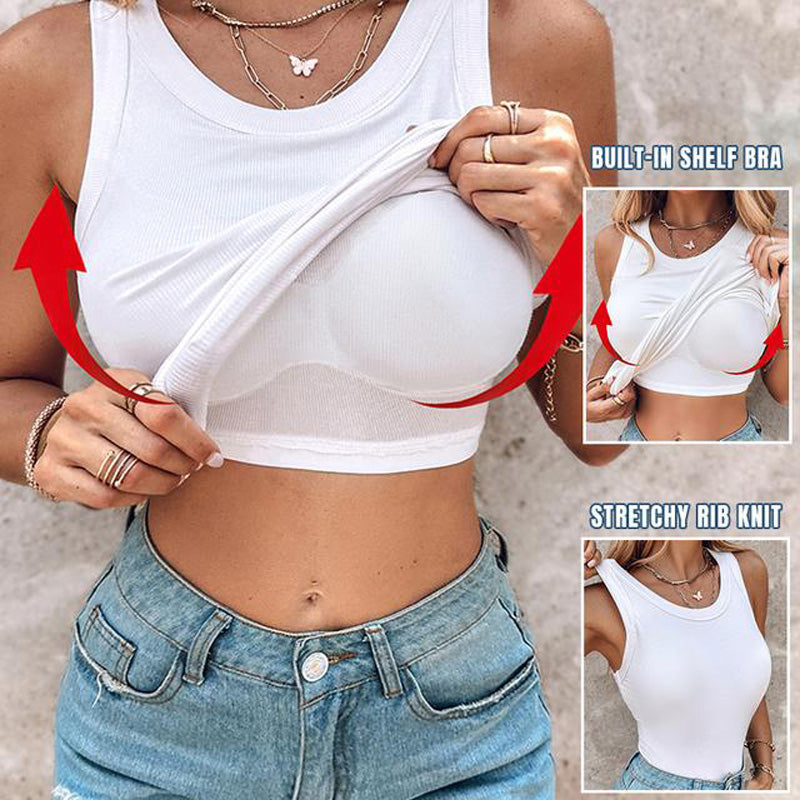 💖Viimeisen päivän erikoishinta ￡8.99!!💖Joustava ribattu toppi sisäänrakennetuilla rintaliiveillä